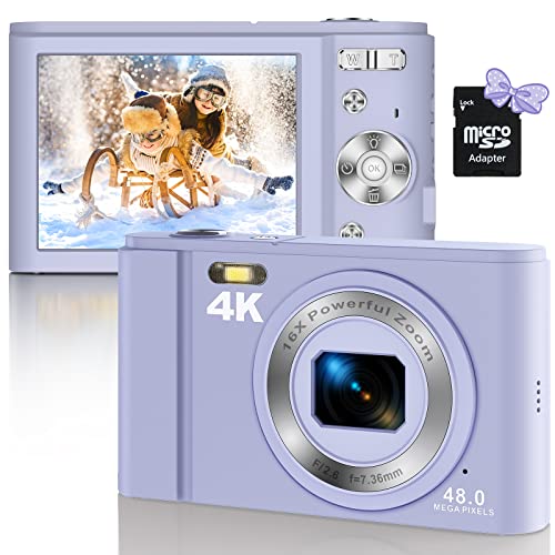 Digital Camera, 4K 48MP Kids Camera with 16X Zoom 32GB SD Card, Compact  Mini Pocket Camera Adult Seniors Stude