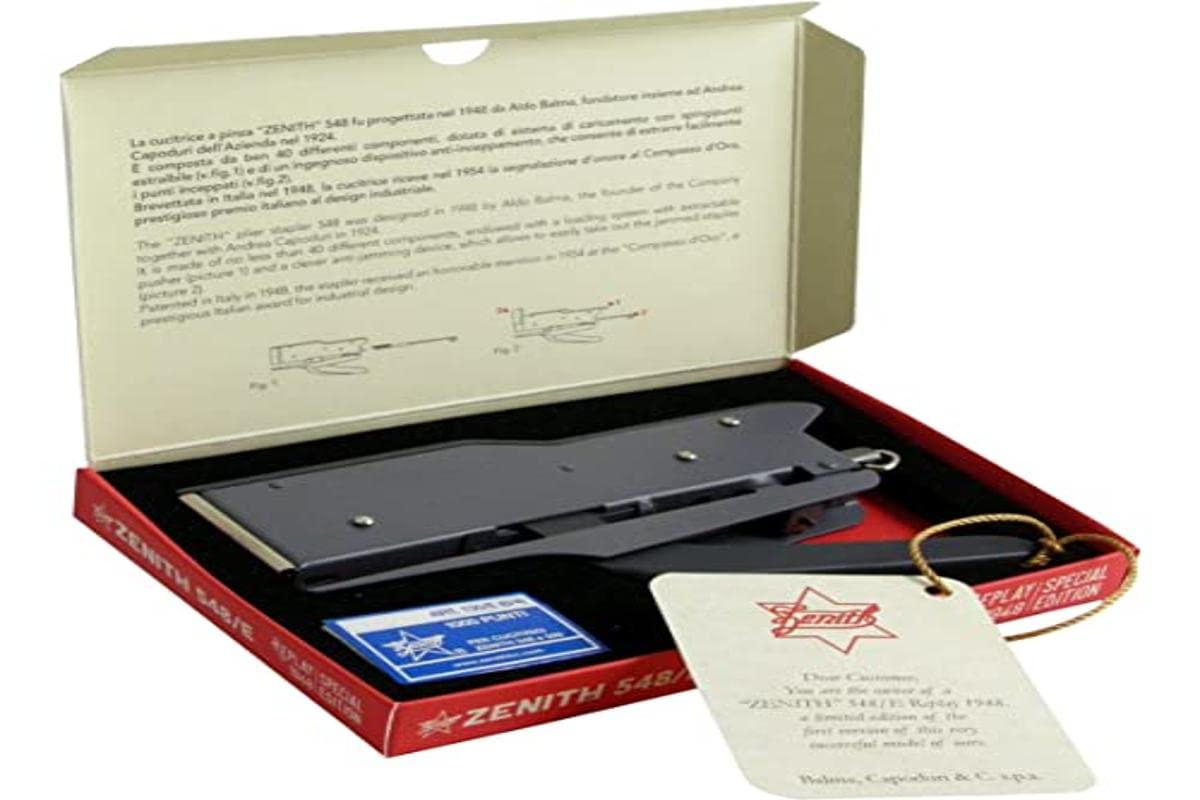 Zenith Stapler (6/4 or 6/6), Special Edition Replay 1948 Gift Set, Full Metal, Anthracite, Design Classic Made in Italy