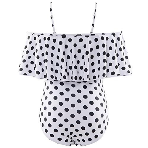 Maternity Bikinis Tankini Floral Flouncing Swimsuit One Piece Beachwear White with Black Polka Dot L
