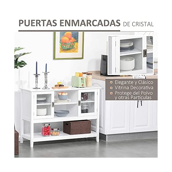 HOMCOM Aparador Buffet Moderno con 3 Estantes y 2 Armarios de Puertas