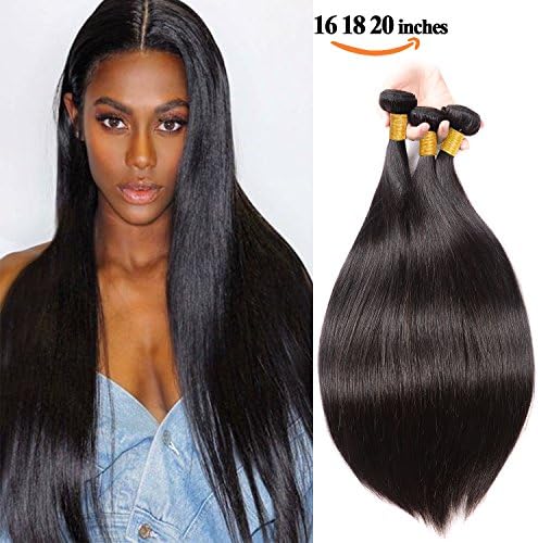 Brazilian Hair 3 Bundles 8A Virgin Unprocessed Straight Human Hair 16 18 20 inch 300g Straight Virgin Hair Weave Bundles Natural Color (16 18 20)