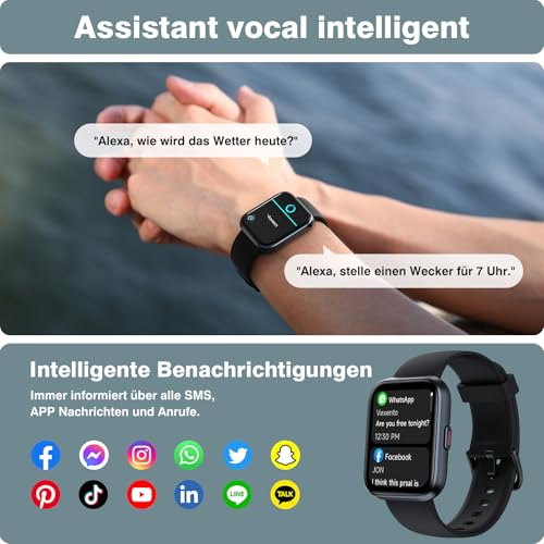Smartwatch Men Women 1.85 Inch Smart Watch with Phone Function / Whatsapp, Fitness Watch Men with Heart Rate / Sleep Monitor, 10 Day Battery, 3ATM Waterproof Heart Rate Monitor for Samsung / iOS / Android / Alexa