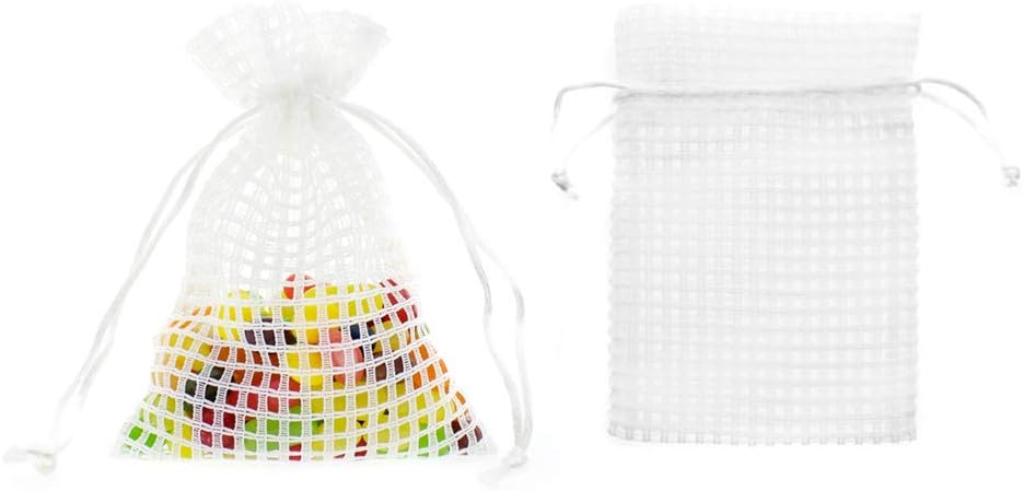 Linen and Bags 4” x 6” Soft Cotton Mesh Drawstring Party Favor Bags and Craft Pouches 24 Pack (White)
