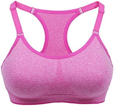 FaceRain Women's Racerback Sports Bra Removable Padded Workout Fitness Yoga Bra Pink/L