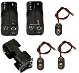 LAMPVPATH 3 Pcs 4 x 1.5V (6V) AA Battery Holder Leads with 3 Pcs 9V I Type Snap Connector Plastic Housing Two Layers Battery Case