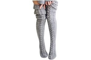 Thigh High Socks Over Knee Stockings Wool Knittd Winter Leg Warmer Long Boot for Womens Girls Grey