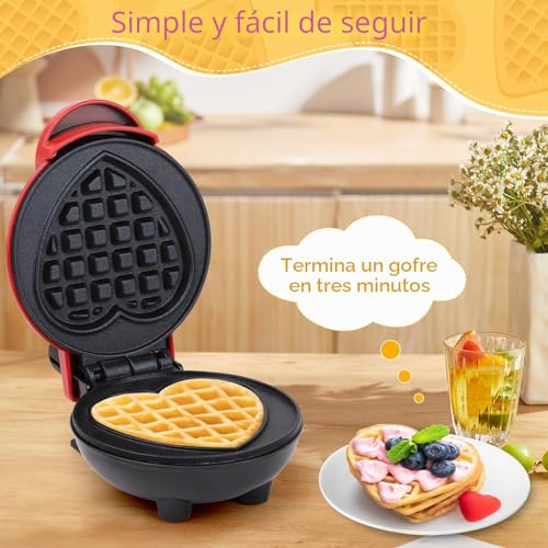 Mini Heart Shaped Waffle Maker, RISVOWO 350W Waffle Maker with Non-Stick, Electric Waffle Makers for Children's Birthdays, Family Parties, Easter or Christmas Mini Waffle Iron Heart Shape