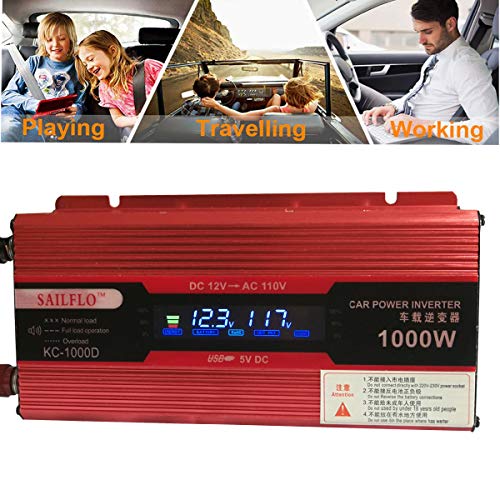 Power Inverter 500W/1000W DC 12V to 110V AC Car Inverter Outlets 2 AC Ports Charger Travel Kit Portable Converter for Laptop (1000W)