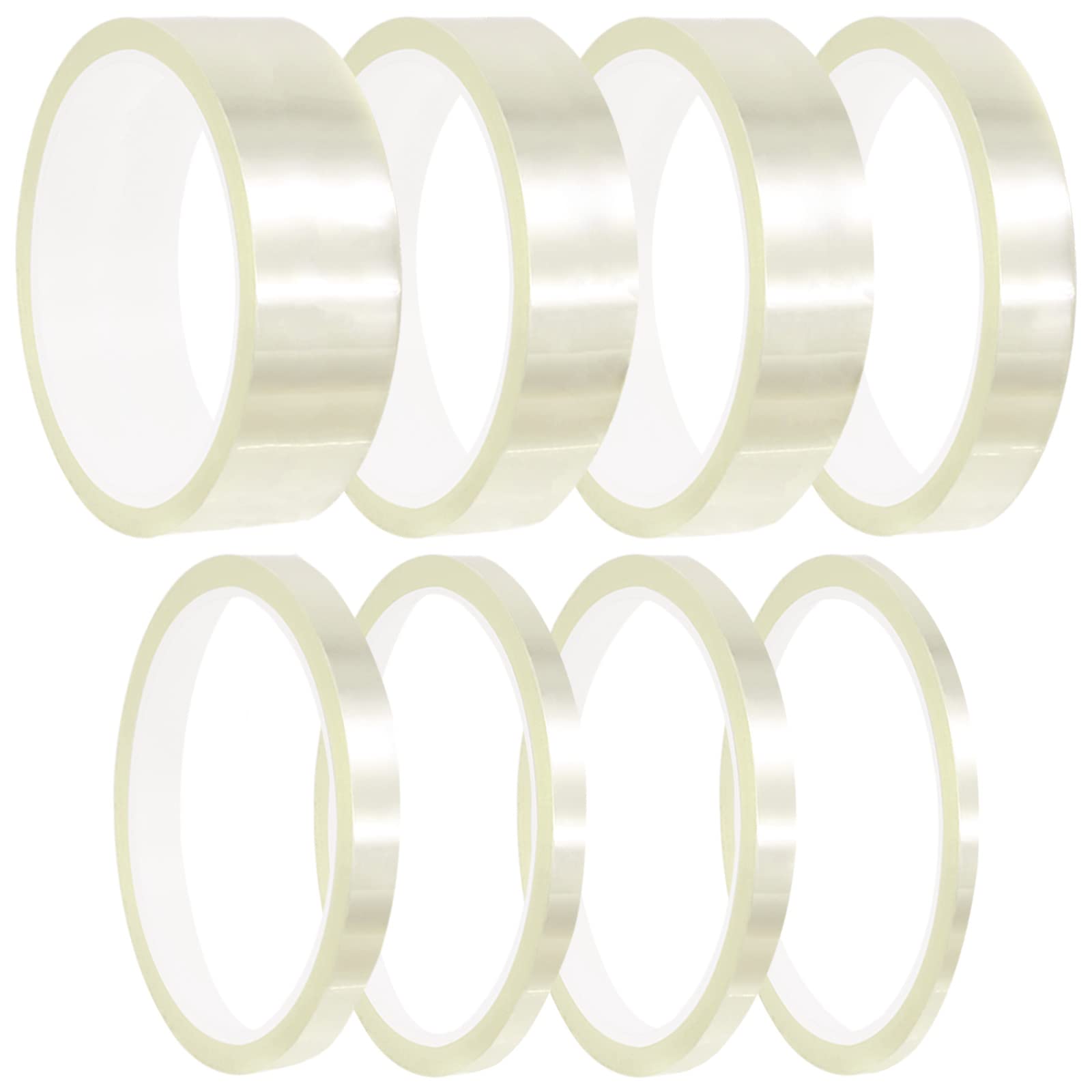 Mardatt 8 Pcs Heat Press Tapes Size Assorted Kit 5/8/10/12/15/18/20/25mm Transparent High Resistant Temperature Tape Thermal Tape for Heat Sublimation Press No Residue and Heat Transfer Vinyl