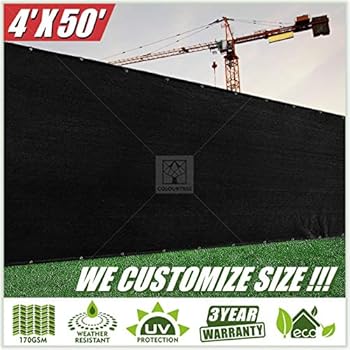 ColourTree 2nd Generation 4' x 50' Black Fence Privacy Screen Windscreen Cover Fabric Shade Tarp Netting Mesh Cloth - Commercial Grade 170 GSM - Heavy Duty - 3 Years Warranty - CUSTOM SIZE AVAILABLE