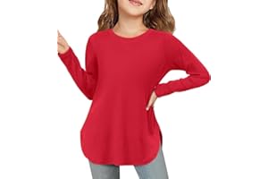 ZDC Girls Long Sleeve Shirts Kids Crewneck Soft Tunic Tops Curve Hem Side Slit T-Shirts 5-14 Years