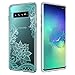 Casetego Compatible Galaxy S10 Plus Case,Clear Soft Flexible TPU Case Rubber Silicone Skin with Flowers Floral Printed Back Cover for Samsung Galaxy S10 Plus,Green Flower