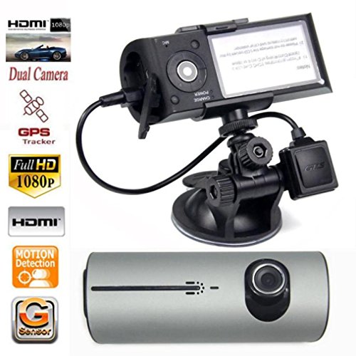 Dual Lens Dash Cam - 2.7-Inch Full HD 1080P Car DVR 140Â° Degree CCTV Dash Cam G-sensor Car Vehicle On-Dash Video Camcorder Support GPS Module Silver