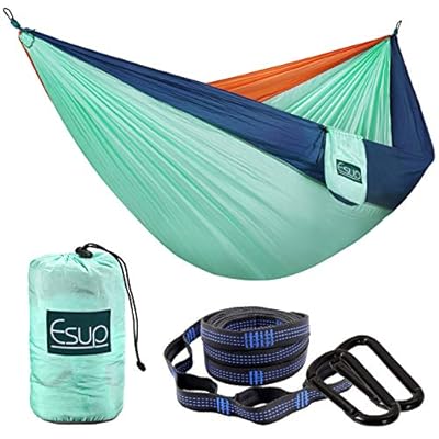 Esup Single & Double Camping Hammock -Lightweight Nylon Portable Hammock, Best Parachute Hammock with Tree Straps for… 51eCASq4RzL