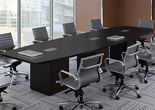8ft - 26ft Modern Boat Shaped Conference Room Table with Cube Bases, Meeting Boardroom, Office Space (10ft w/ 2 Power Modules, Espresso)