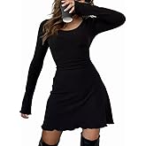 MiiVoo Women's Short/Long Sleeve Casual Mini Dress Square Neck Stretchy Bodycon Party Club Short Dresses