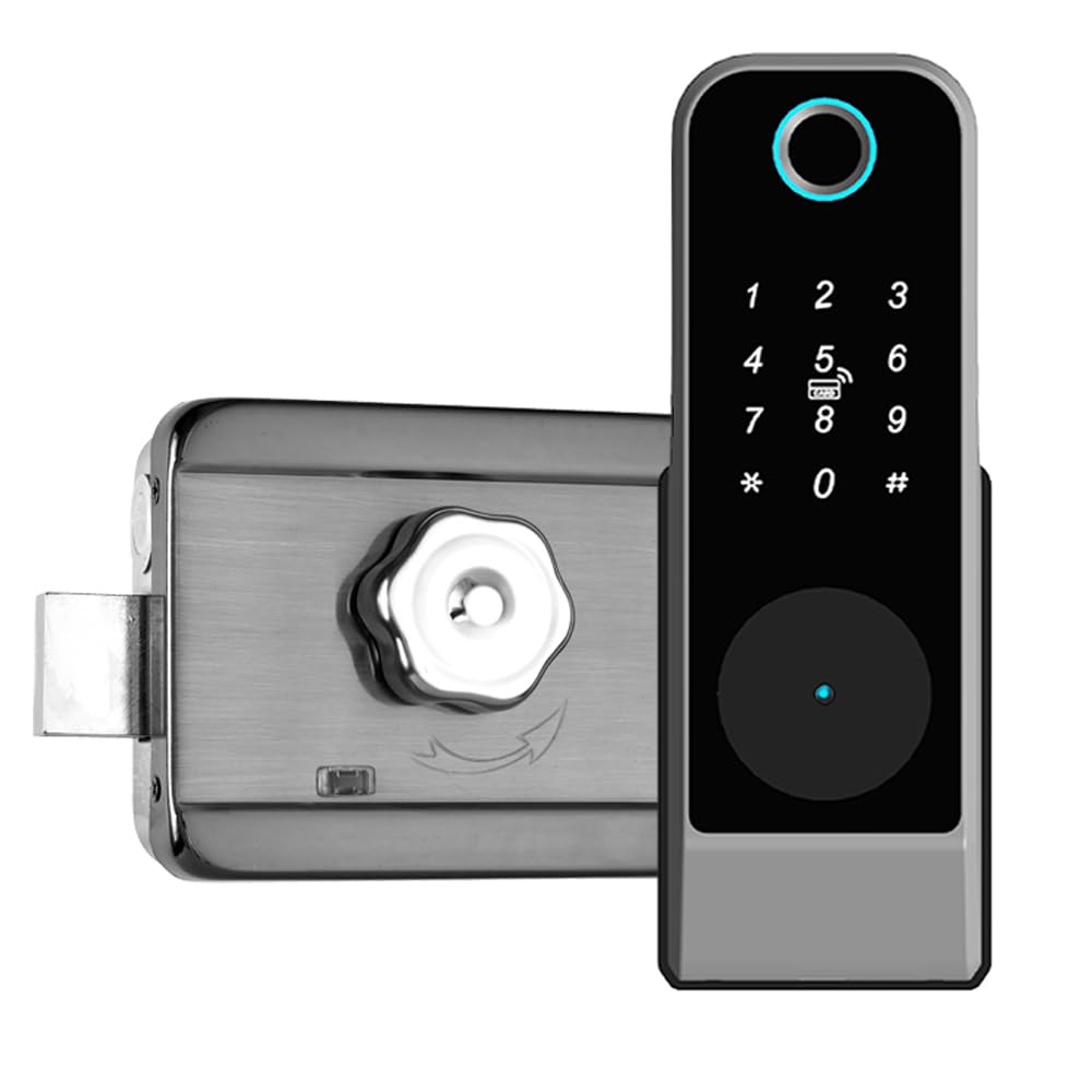Swokely Smart Lock Keyless Entry Door Lock Anti-Theft Biometric Password Door Lock Tuya App Remote Operation Waterproof Voice Prompt WiFi Smart Lock for Outdoor Courtyard Electronic Lock