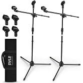 Pyle Universal Adjustable Tripod Microphone Stand - Pair of Heavy Duty Lightweight Professional Compact Extendable Stage Studio Floor Standing Boom Mic Holder w/ Carry Bag, 5/8" Adapter