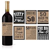 6 50th Birthday Wine or Beer Bottle Labels Stickers Present, 1969 Bday Milestone Gifts For Him Man, Cheers to 50 Years, Fifty, Funny Fabulous Unique Party Decorations Supplies For Men Husband Male