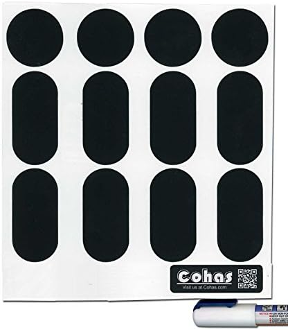Cohas Chalkboard Labels for Deco Brothers Glass Spice Jars includes Liquid Chalk Marker and 36 Labels, Extra Fine Tip, White Marker