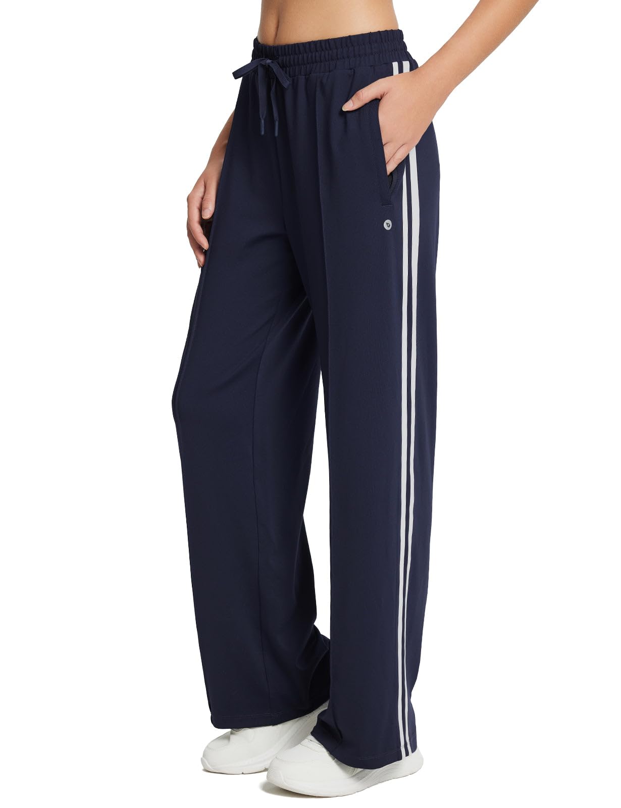 Photo 1 of BALEAF Womens Track Pants Athletic Running Pants Sweatpants Straight Leg Zipper Pockets Sports Jogging Striped Loose Fit Navy S