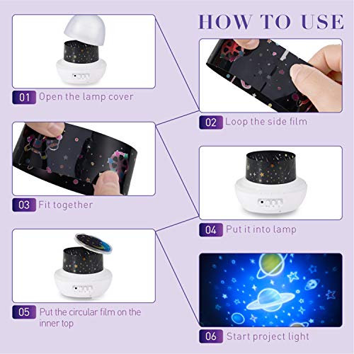 Kids Night Lights - 4 Set Films 360 Degree Rotating Star Projector, Star Night Lights Lamp with USB Cable, 4 LED Bulbs, 8 Color Changing, Best for Children Baby Bedroom Decorations, Christmas Gifts - Thumbnail 5