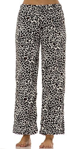 (5589VR) Ava Rose Womens Plush Leopard Print Pajama Pants in leopard Size: L