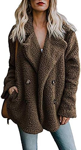 Womens Winter Open Front Fleece Coat Cardigan Button Solid Jacket Outwear with Pockets
