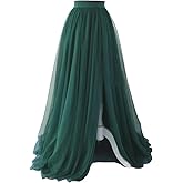 ELAWBTY Split Floor Length Tulle Skirt for Evening Party Wedding Cosplay Prom