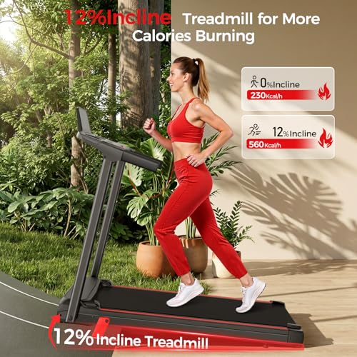 Walking Pad Treadmill with 12% Incline & Handrail, 3.0 HP Brushless Motor, 330 lb Capacity, 0.6-6.2 MPH, Compact Under-Desk Foldable Treadmill with LED Display and Cup Holders for Home Office