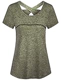 Kimmery Woman Short Sleeve Round Neck Criss Cross Back Yoga Shirt