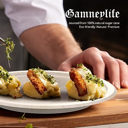 Gamneylife Paper Plates 100% Compostable Paper Plates (125-Pack Disposable Heavy-Duty Quality, Natural Bagasse Eco-Friendly Biodegradable Made of Sugar Cane Fiber (7 Inch)