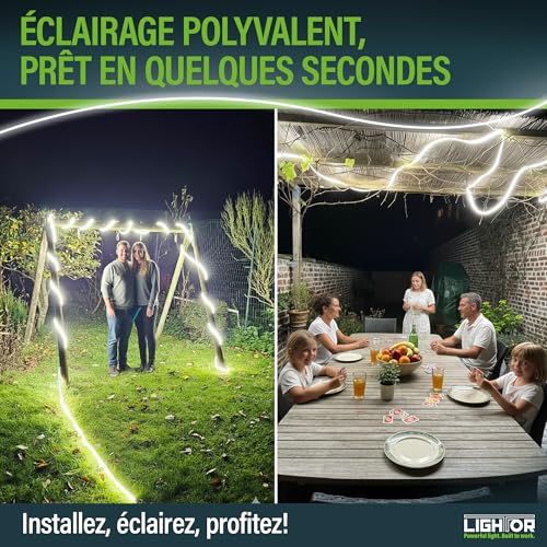 Lightor Link 10 – 220V COB LED Strip 10 m 6500 K Cool White – Continuous Light, Built-in Dimmer, Tool-free Expandable – Complete Kit IP65 Indoor/Outdoor