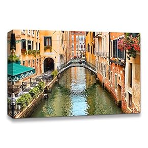 Canvas Wall Art Beautiful Landscape Grand Canal, Venice, Italy Painting Artwork for Home Prints Framed - 12x18 inches