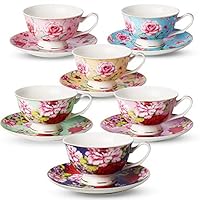 BTäT- Tea Cups, Tea Cups and Saucers Set of 6, Tea Set, Floral Tea Cups (8oz), Tea Cups and Saucers Set, Tea Set, Porcelain Tea Cups, Tea Cups for Tea Party, Rose Teacups, China Tea Cups (Bone China)