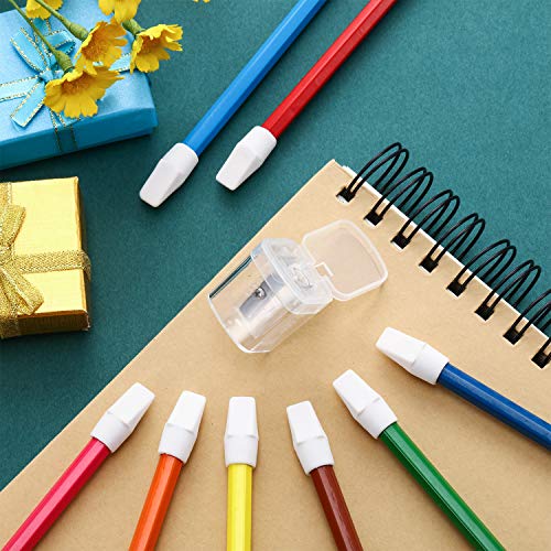 50 Pieces Pencil Top Erasers Cap Erasers and A Pencil Sharpener (White