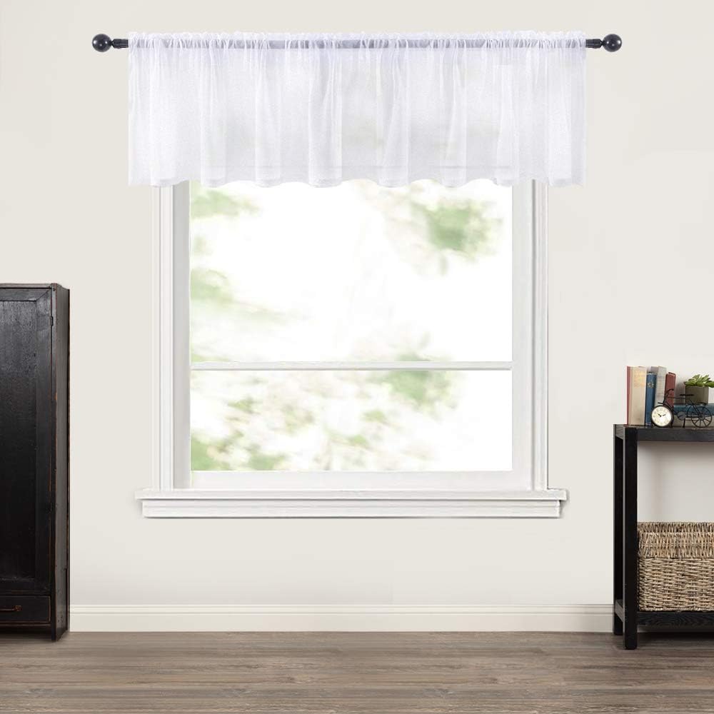 MIULEE 60" Wide x 18" Long White Kitchen Valance Half Window Sheer