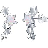 TUGHRA Sterling Silver Star Stud Earrings for Women – Dainty Small Opal, Moonstone, or Abalone Star Earrings with Zirconia Tail, Hypoallergenic Jewelry Gifts for Birthday, Mother’s Day, or Everyday Wear