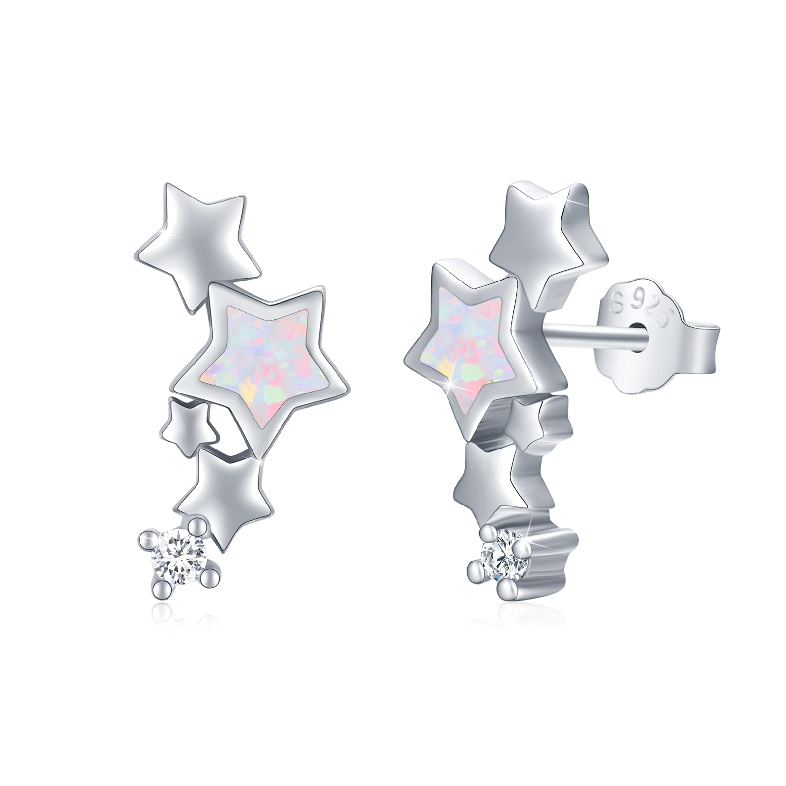 Star Earrings Sterling Silver Opal Stud Earrings Ear Climber Earrings Ear Crawler Cuff Hypoallergenic Earrings Thanksgiving Gifts for Women Girls