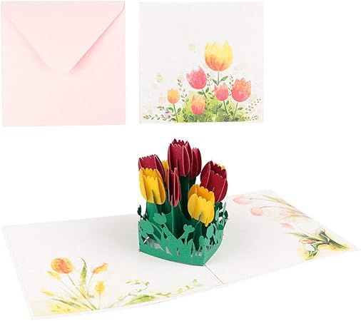 Amazon Co Jp 3dフローラルポップアップカードと封筒 ユニークなポップアップグリーティングカード 誕生日 クリスマス 年 記念日 バレンタイン 結婚式 卒業式 感謝 チューリップ 文房具 オフィス用品
