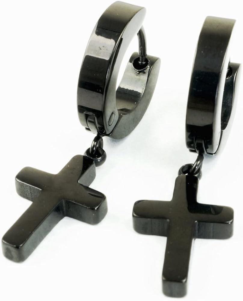 Amazon Atk21 両耳用 2個セット クロス 十字架 フープ リング ピアス ぶら下がりピアス ブラック シルバー ステンレスピアス メンズ レディース アクセサリー ブラック ピアス 通販