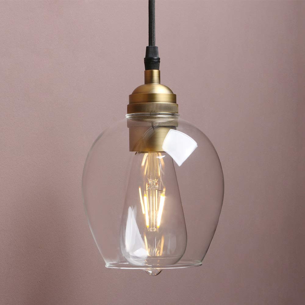 Yosoan Vintage Pendant Light E27 Base Retro Industrial Metal Finish Clear Glass Ball Shade Ceiling Light Fitting for Loft Coffee Shop Bar Home Office Bedroom Kitchen Dining Room (Antique)