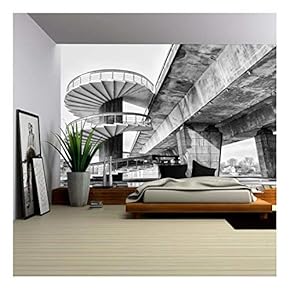 Spiral Stairs and Bridge - Removable Wall Mural | Self-Adhesive Large Wallpaper - 66x96 inches