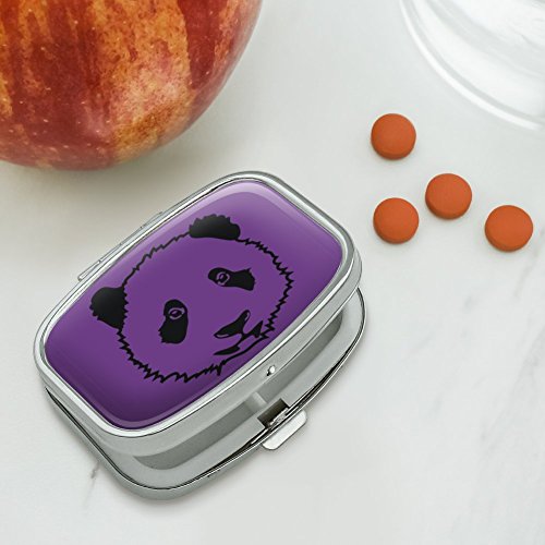 Panda Bear Face on Purple Rectangle Pill Case Trinket Gift Box