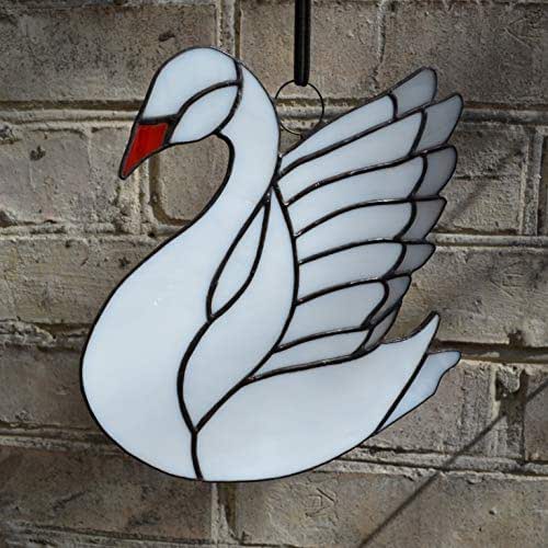 Stained Glass Swan Suncatcher for Window Hanging or Wall