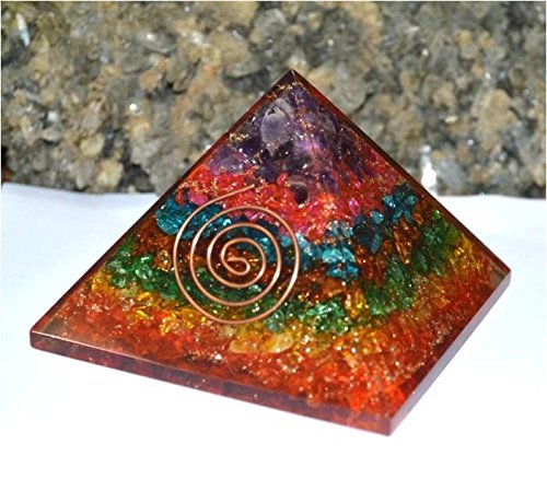 Purpledip Seven Chakra Pyramid Healing Stone: Energy Field Of Amethyst, Lapis Lazuli, Green Aventurine, Camel Color Agate, Jasper Red, Red Cornelion & Copper (10903)