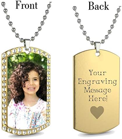 Interway Trading Personalized Custom Photo High Polished Color Engraved Dog Tag Necklace Pendant and 24 inch Stainless Steel Chain, Velvet Giftpouch and Keyring