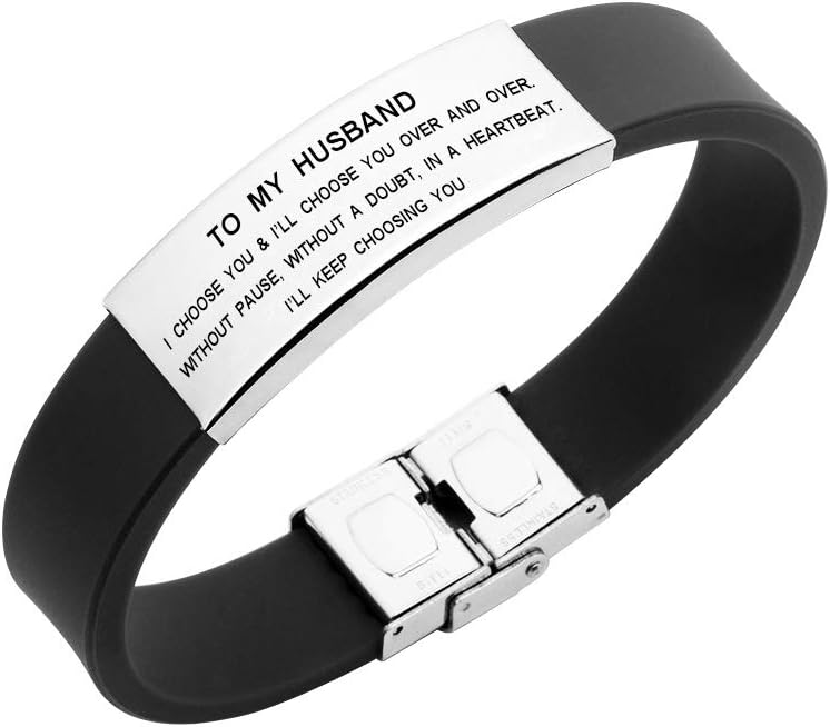to My Husband I Choose You Men Bracelet Jewelry Gift for Him from Wife (Black)
