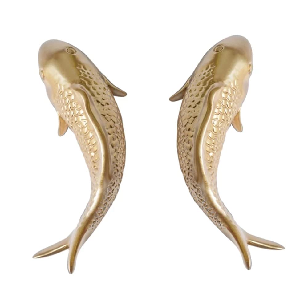 BGFAVCV 2Pcs Resin Carp Golden Fish Wall Hanging Ornament Personality Fish Figurine for Home Restaurant Background Wall Decor