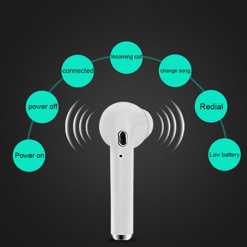 Wireless Bluetooth Earphones, Stereo Music Mini Phone Headset with Charger Box for Most Smartphones (White)
